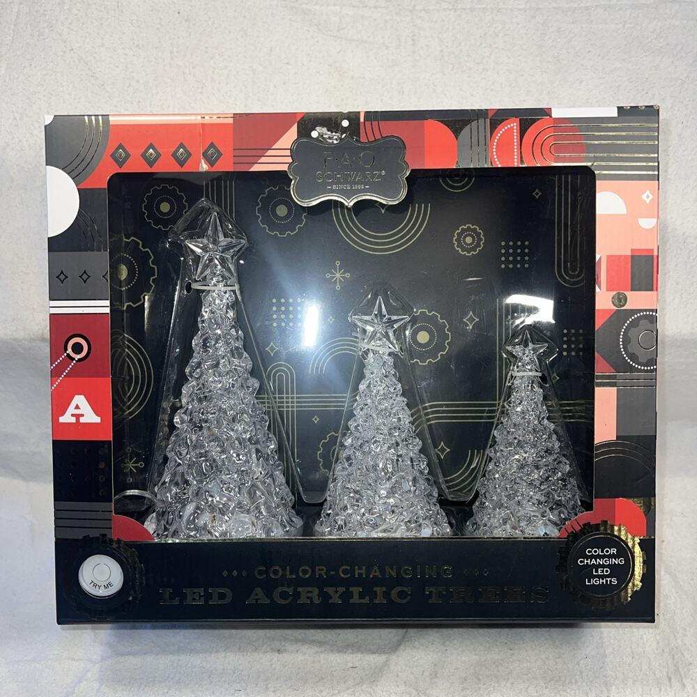 FAO SCHWARZ COLOR CHANGING LED ACRYLIC TREES SET OF 3 New In BOX Christmas